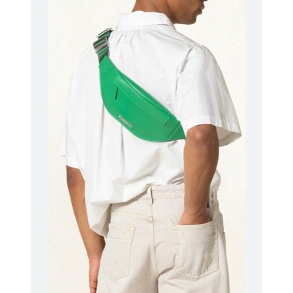 Jacquemus La Banane Meunier Bumbag Belt Bag Kelly Green Crossbody Silver Logo - Picture 2 of 15